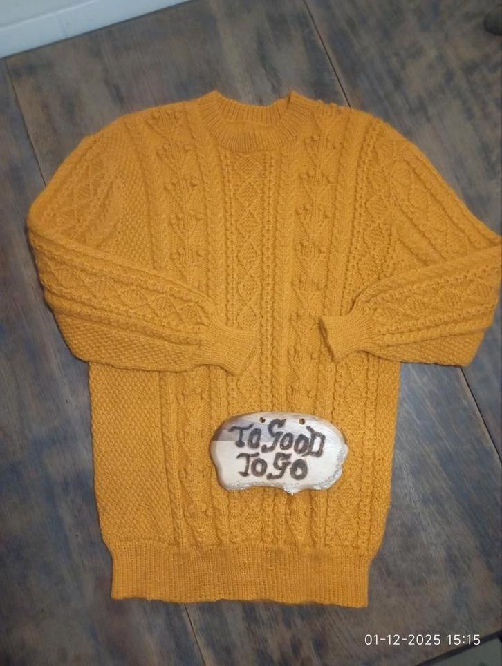 Aran trui handgebreid DIY feestdagen, Kleding | Dames, Truien en Vesten, Gedragen, Maat 38/40 (M), Geel, Ophalen of Verzenden
