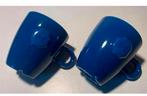 2 Donkerblauwe mokjes van DE / Douwe Egberts. Hoogte 7,5 cm., Huis en Inrichting, Keuken | Servies, Ophalen of Verzenden, Zo goed als nieuw