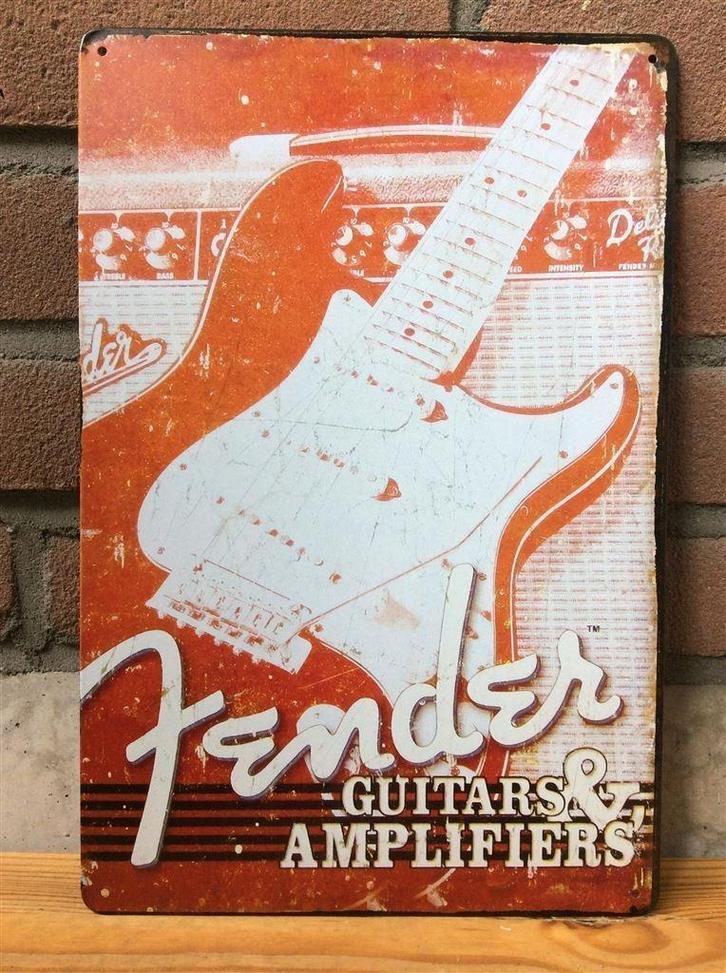 Mooi FENDER Gitaren Metalen Wandbord, Huis en Inrichting, Woonaccessoires | Wanddecoraties, Nieuw, Verzenden