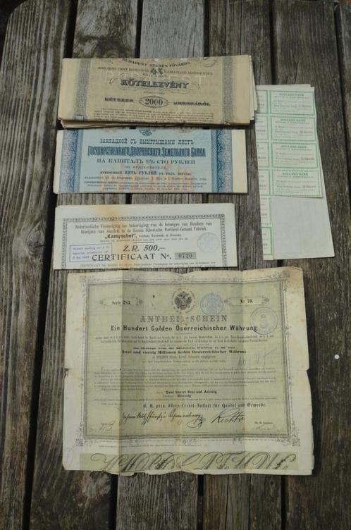 Diverse oude aandelen 1870 - 1910, Postzegels en Munten, Aandelen en Waardepapieren, Aandeel, Voor 1920, Ophalen of Verzenden