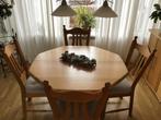 Eikenhouten eettafel, uitschuifbaar + 4 eetkamerstoelen, Huis en Inrichting, Tafels | Eettafels, Ophalen, Gebruikt, Eikenhout