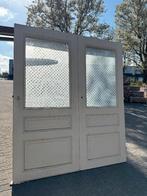 2 enkele antieke deuren met geëtst mussolini glas 196x83cm., Ophalen