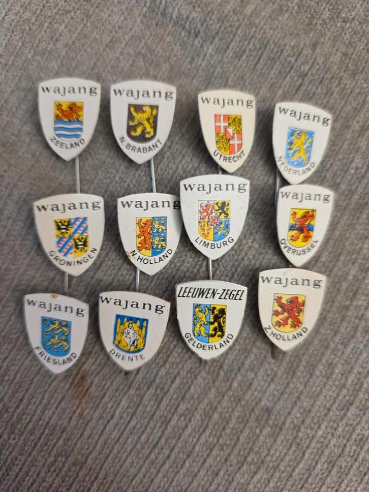 Wajang Provinciewapens Pins (jaren '50/'60), Verzamelen, Speldjes, Pins en Buttons, Gebruikt, Overige onderwerpen, Verzenden