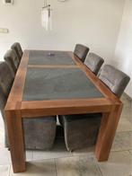 Massief eiken eettafel met leisteen, Ophalen, Gebruikt, 100 tot 150 cm, Eikenhout