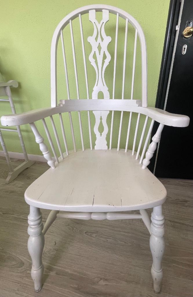 Windsor Engelse highback wit, Huis en Inrichting, Stoelen, Zo goed als nieuw, Twee, Hout, Wit, Ophalen