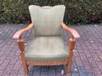 Brocante stoel met stoffen bekleding, Huis en Inrichting, Stoelen, Ophalen, Hout, Gebruikt, Overige kleuren