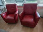 Twee Rode Leren Fauteuils, Huis en Inrichting, Fauteuils, Ophalen, Gebruikt, 75 tot 100 cm, Modern