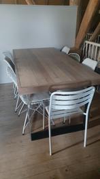 Stoere eettafel, tafel met metalen onderstel. 8- persoons., Ophalen, Nieuw, Industrieel, 8 stoelen of meer