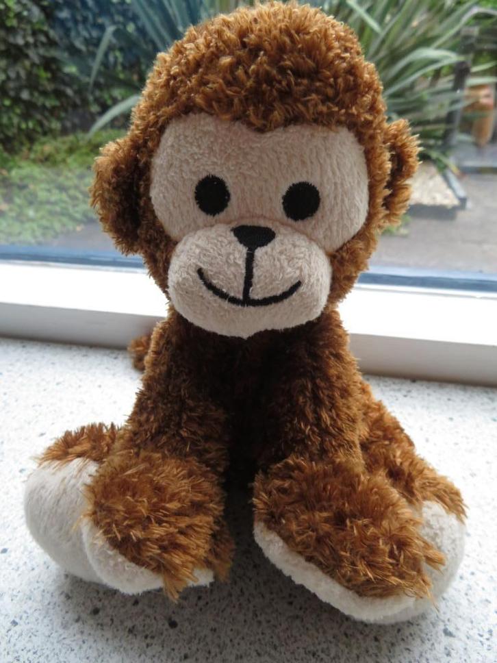 Aap van Hema met bruine krulletjes velours meet ca 20 cm, Kinderen en Baby's, Speelgoed | Knuffels en Pluche, Zo goed als nieuw