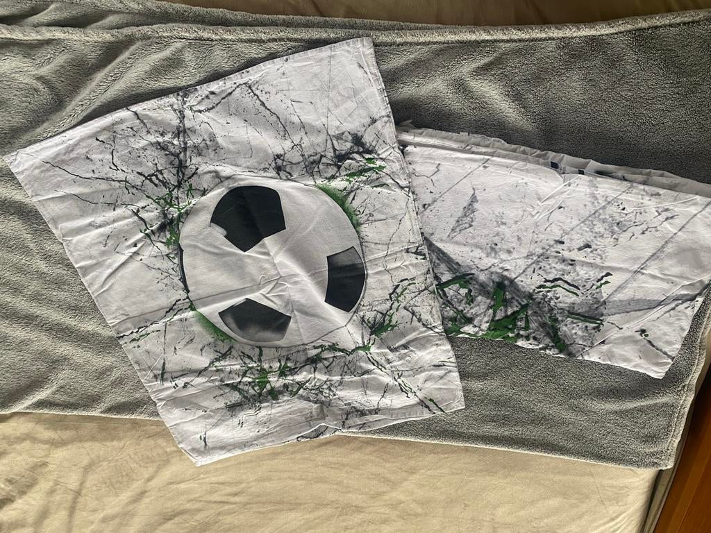 Dekbedovertrek 140x200 - Voetbal Design, Ophalen, Eenpersoons, Wit, Dekbedovertrek