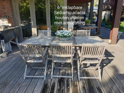 6 inklapbare Sediamo stoelen van acaciahout met armleuning, Tuin en Terras, Tuinsets en Loungesets, Gebruikt, Ophalen