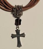 ESPRIT Ketting / HALSKETTING Leren koord - 925 Zilver KRUIS, Met hanger, Gebruikt, Ophalen of Verzenden, Zilver