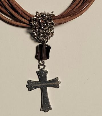 ESPRIT Ketting / HALSKETTING Leren koord - 925 Zilver KRUIS beschikbaar voor biedingen
