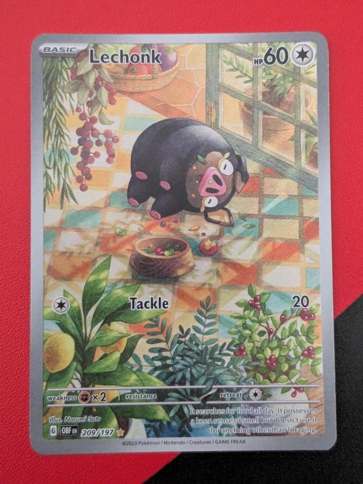 Pokémon kaart (Full Art) - Lechonk [Obsidian Flames] EN, Hobby en Vrije tijd, Verzamelkaartspellen | Pokémon, Zo goed als nieuw