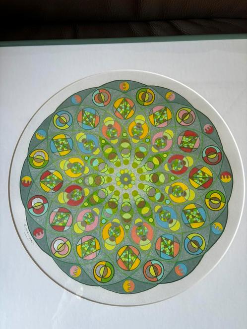 Zelf ontworpen Mandala te koop in groen lijst 45/45 cm., Huis en Inrichting, Woonaccessoires | Dienbladen, Zo goed als nieuw, Overige materialen