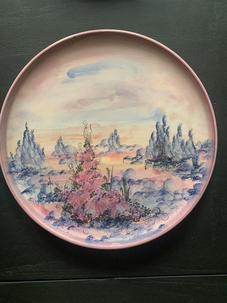 Handbeschilderd Italiaans wandbord – pastel landschap, Huis en Inrichting, Woonaccessoires | Wanddecoraties, Zo goed als nieuw