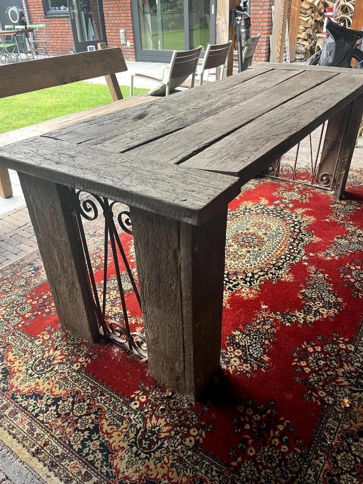 Stoere houten tafel (scheepsplanken), Huis en Inrichting, Tafels | Eettafels, Gebruikt, 50 tot 100 cm, 200 cm of meer, Vijf personen of meer