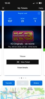 K3 9 oktober zitplek, Tickets en Kaartjes, Eén persoon, Oktober