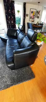 Lederen bank zwart, Huis en Inrichting, Ophalen, Gebruikt, Hoekbank, Driepersoons