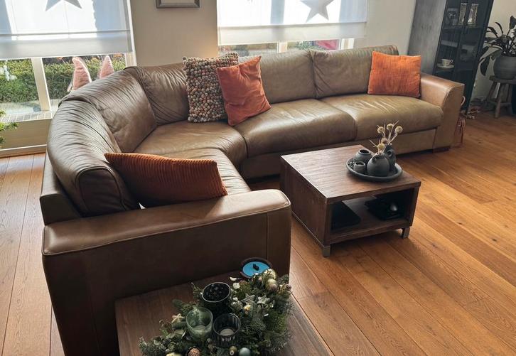 Hoekbank (Henders & Hazel) met hocker leer, Huis en Inrichting, Banken | Complete zithoeken, Gebruikt, Leer, Ophalen