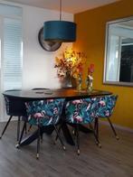 Te koop 6 eclectische eethoek stoelen, Ophalen, Hout, Eclectisch tropical, Blauw