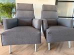 2 Design on stock grijze stoffen fauteuils, in goede staat, Ophalen, Gebruikt, Minder dan 75 cm, 50 tot 75 cm
