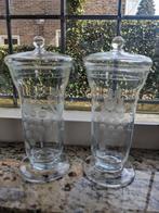 2x Sierlijke glazen pot met deksel, snoeppot, bonbonnière, Antiek en Kunst, Antiek | Glas en Kristal, Ophalen of Verzenden