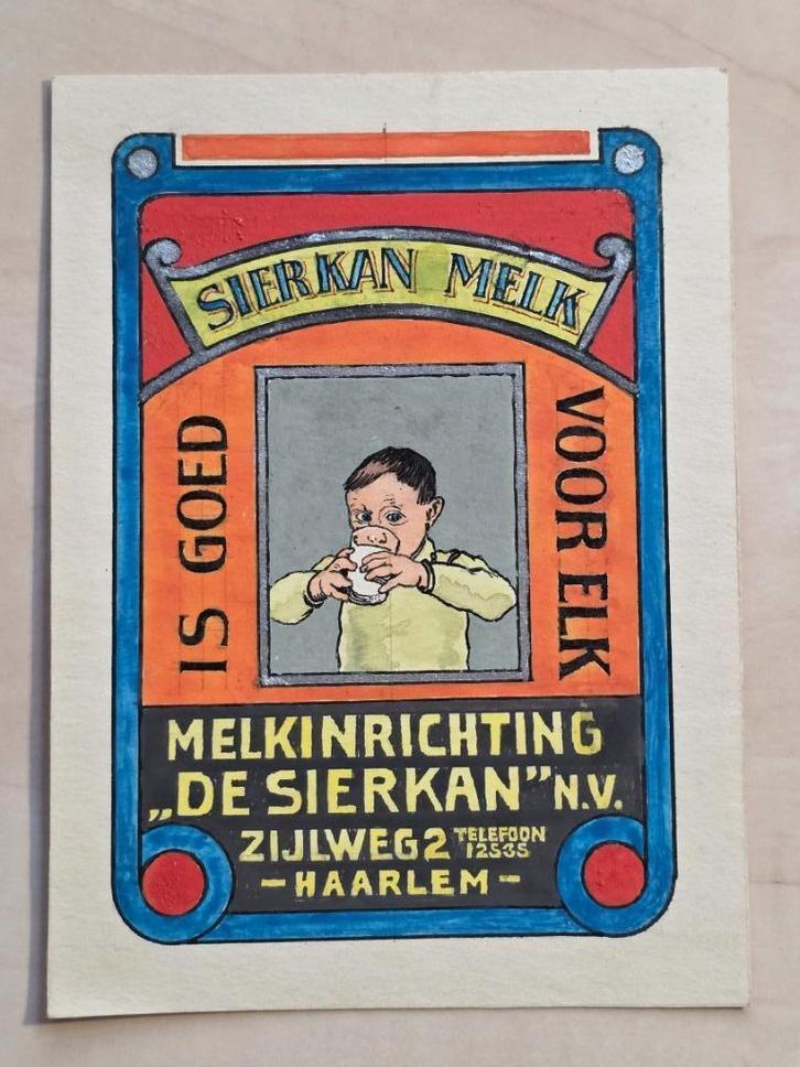 044) ORIGINEEL ONTWERP  MELKINRICHTING DE SIERKAN NV HAARLEM, Verzamelen, Merken en Reclamevoorwerpen, Gebruikt, Overige typen