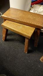 2 Voetenbankje bijzettafel eiken overschilderbaar planten, Huis en Inrichting, Minder dan 55 cm, Gebruikt, Rechthoekig, Hout