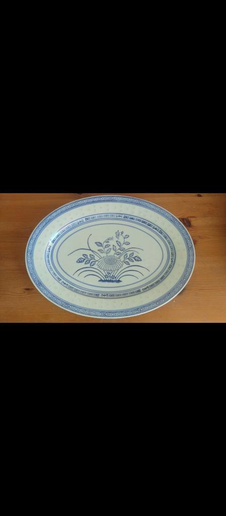 Wanyu Ovale Serveerschaal Chinees Design Blauw-Wit, Antiek en Kunst, Antiek | Schalen, Ophalen of Verzenden