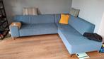 Montel hoekbank, lichtblauw. Hoekopstelling, 305 x 205cm., Ophalen, Gebruikt