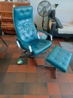Prachtige verstelbare Lederen Fauteuil + voeten bankje, Ophalen, Zo goed als nieuw, 75 tot 100 cm, Metaal