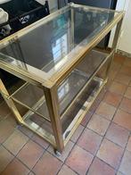 Hollywood Regency Glazen Tafel Trolly - Goud, Huis en Inrichting, Ophalen, Gebruikt, Hollywood regency, Minder dan 50 cm