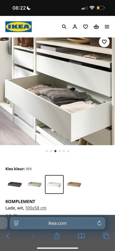IKEA Pax kast lade  KOMPLEMENT Lade, wit, 100x58 cm, Huis en Inrichting, Slaapkamer | Stapelbedden en Hoogslapers, Zo goed als nieuw