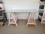 Bureau/tafel met glazen blad, Huis en Inrichting, Bureaus, Ophalen, Zo goed als nieuw, Bureau