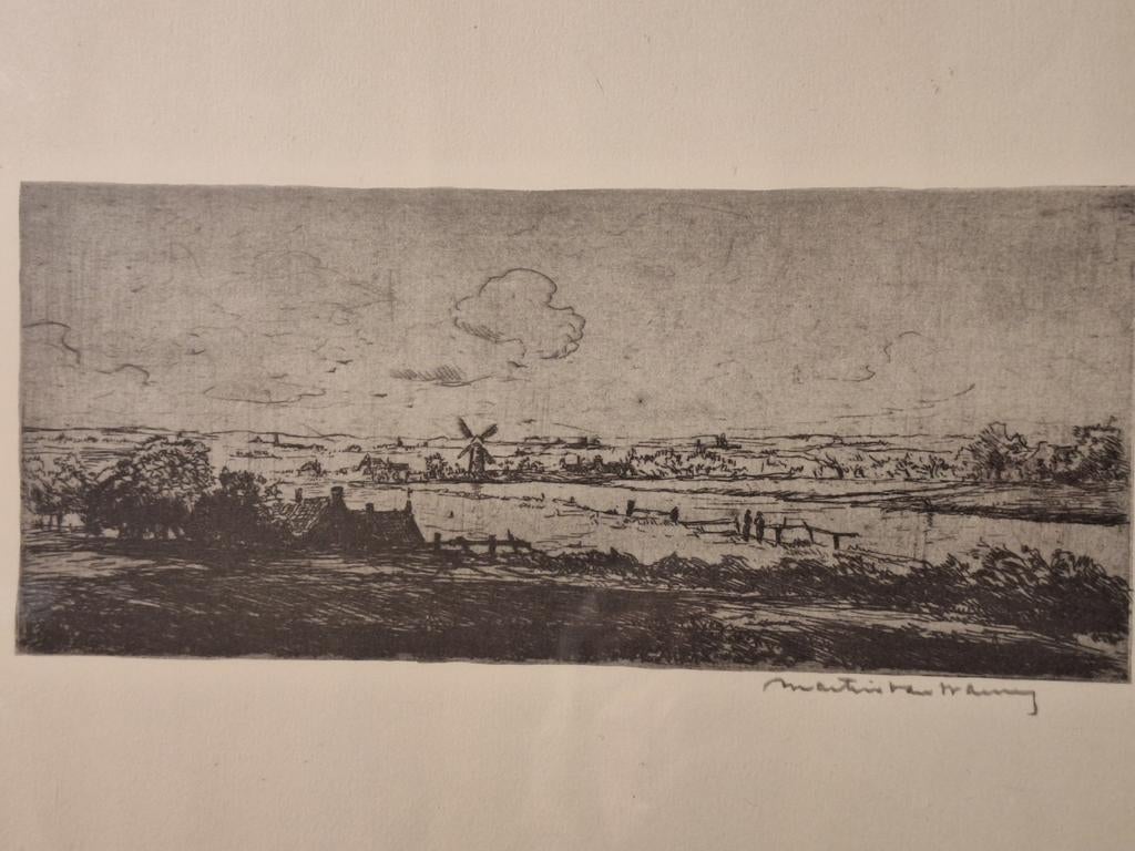 Ets Landschap met Molen Martin v Waning, Antiek en Kunst, Kunst | Etsen en Gravures, Ophalen of Verzenden