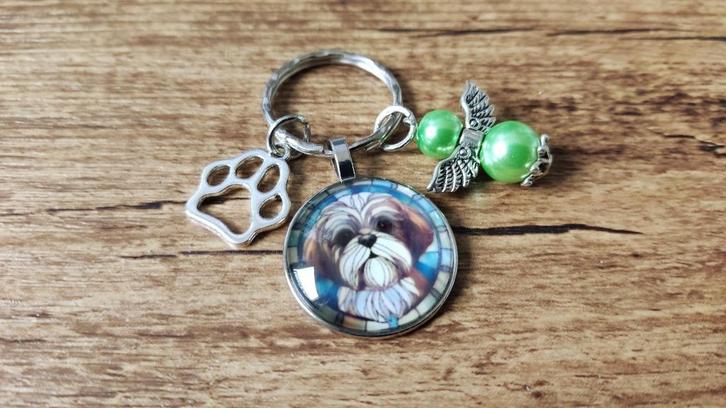 (Sleutel) Hanger Shih tzu cabochon met beschermengeltje, Hobby en Vrije tijd, Kralen en Sieraden maken, Nieuw, Hanger, Verzenden