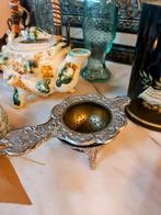 Verzilverd Theezeefje in Blauwe Glazen Houder, Antiek en Kunst, Antiek | Goud en Zilver, Ophalen of Verzenden, Zilver