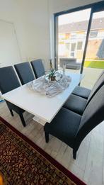 Witte eettafel met 6 stoelen en een salontafel, Huis en Inrichting, Tafels | Eettafels, Ophalen, Gebruikt, 50 tot 100 cm, 150 tot 200 cm
