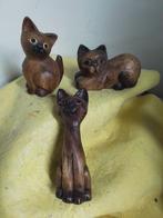 14519)  3 mooie houten  poezen beeldjes  8-12-15cm, Verzamelen, Beelden en Beeldjes, Ophalen of Verzenden, Zo goed als nieuw, Dier