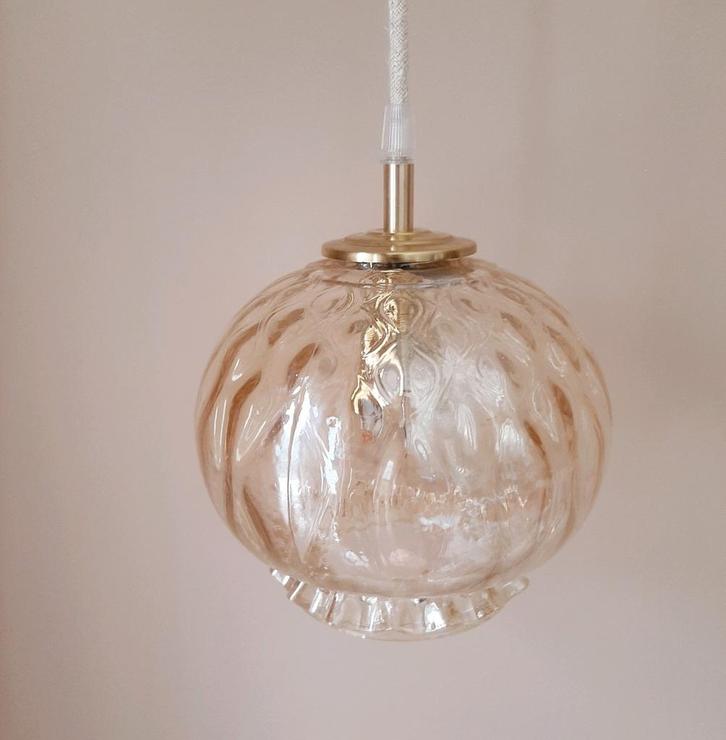Vintage bubble bol lamp | Jaren 60 amberkleur lamp |, Huis en Inrichting, Lampen | Hanglampen, Minder dan 50 cm, Ophalen of Verzenden