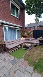 Pallet lounge met kussens en tafel, Tuin en Terras, Tuinsets en Loungesets, Ophalen, Gebruikt