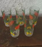 Vijf vintage limonade glazen met fruitmotief 13 cm, Ophalen of Verzenden