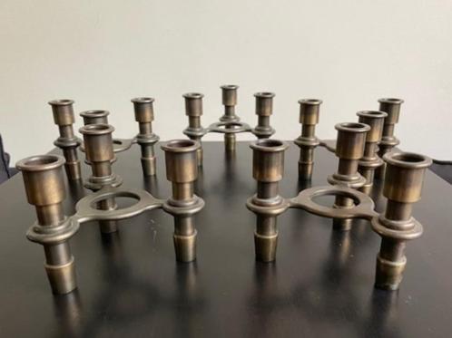 Set van 5 Stoff Nagel messing stapelbare retro kandelaren, Antiek en Kunst, Antiek | Kandelaars, Koper of Brons, Ophalen