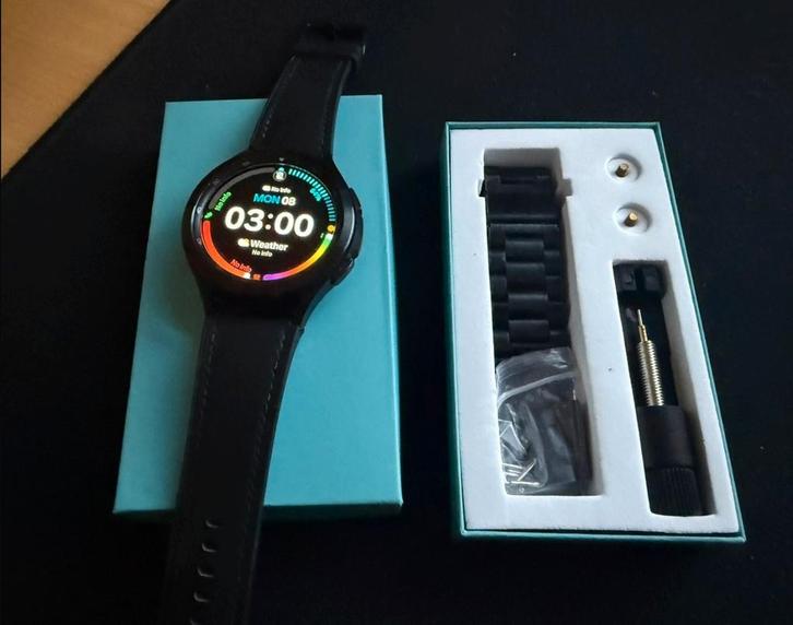 Samsung Smartwatch 4 Zwart + Extra's, Sieraden, Tassen en Uiterlijk, Smartwatches, Zo goed als nieuw, Android, Zwart, Calorieverbanding