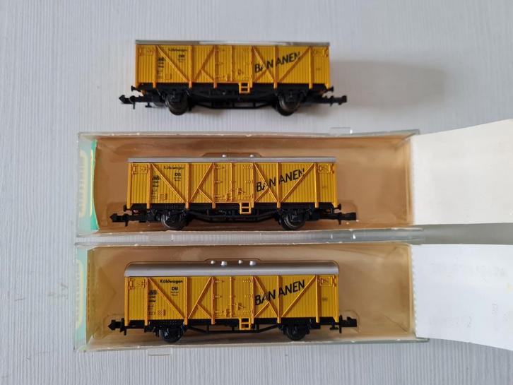 3 Minitrix bananenwagons, Hobby en Vrije tijd, Modeltreinen | N-Spoor, Gebruikt, Wagon, Gelijkstroom, Trix, Ophalen of Verzenden