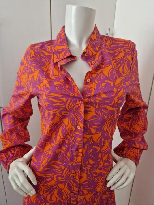 ZOMERJURK VISCOSE ORANJE/PAARS PRINT MT M, Kleding | Dames, Jurken, Zo goed als nieuw, Maat 38/40 (M), Overige kleuren, Knielengte