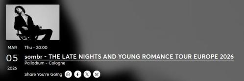 Sombr | Palladium Keulen | 5 maart 2026 | staanplaatsen, Tickets en Kaartjes, Concerten | Pop, Drie personen of meer, Maart