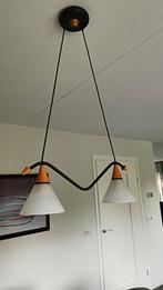 Hanglamp zwart frame, hout & frosted glas, Ophalen, Glas, Zo goed als nieuw, Modern