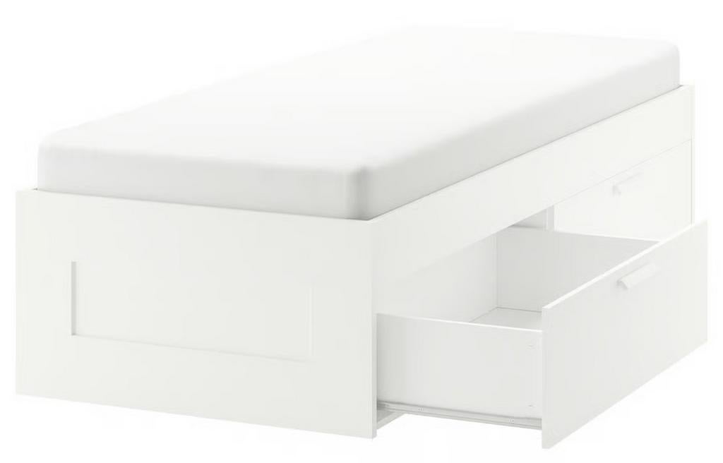 BRIMNES Bedframe 90x200 met opberglades - Wit, Ophalen, 90 cm, Eenpersoons, Wit